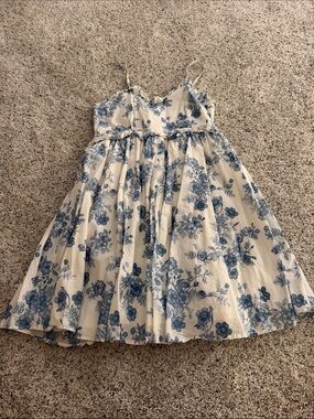 Altar'd State Cream Dress with Blue Floral Print and Spaghetti Straps